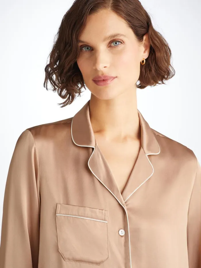 Long Pajamas Women Derek Rose Pajamas Bailey Silk Satin Gold