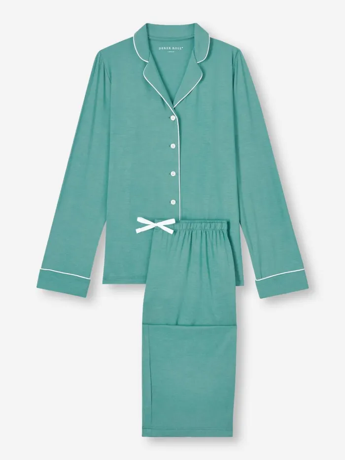 Long Pajamas Women Derek Rose Pajamas Lara Micro Modal Stretch Teal