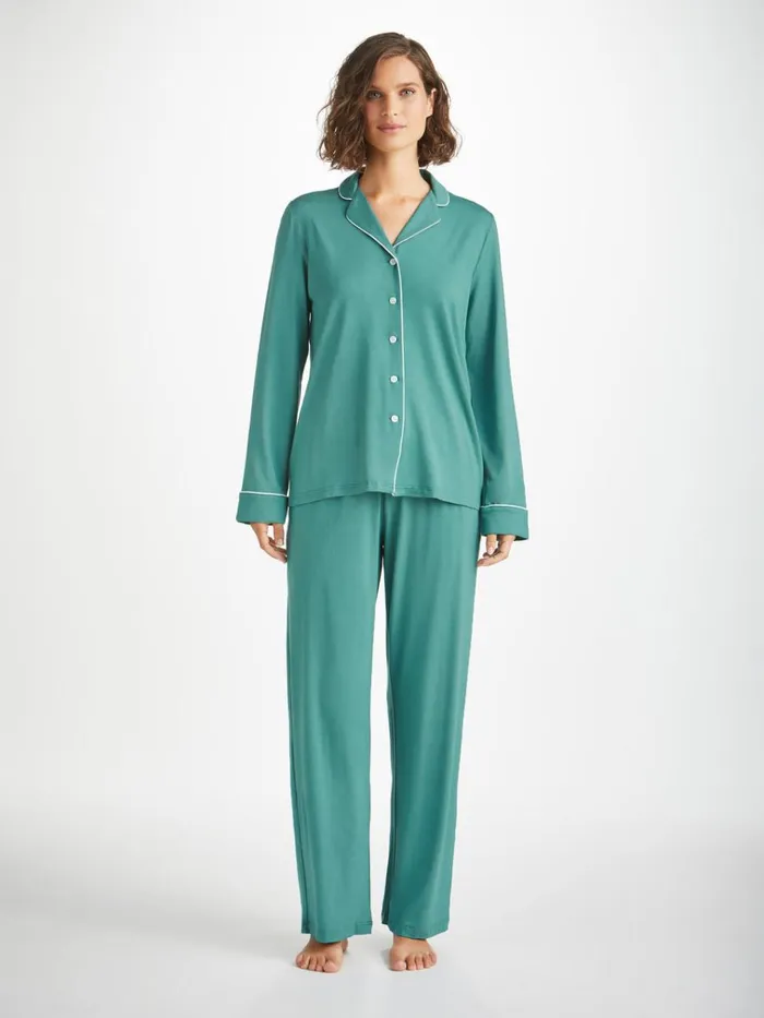Long Pajamas Women Derek Rose Pajamas Lara Micro Modal Stretch Teal