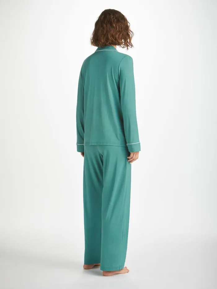 Long Pajamas Women Derek Rose Pajamas Lara Micro Modal Stretch Teal