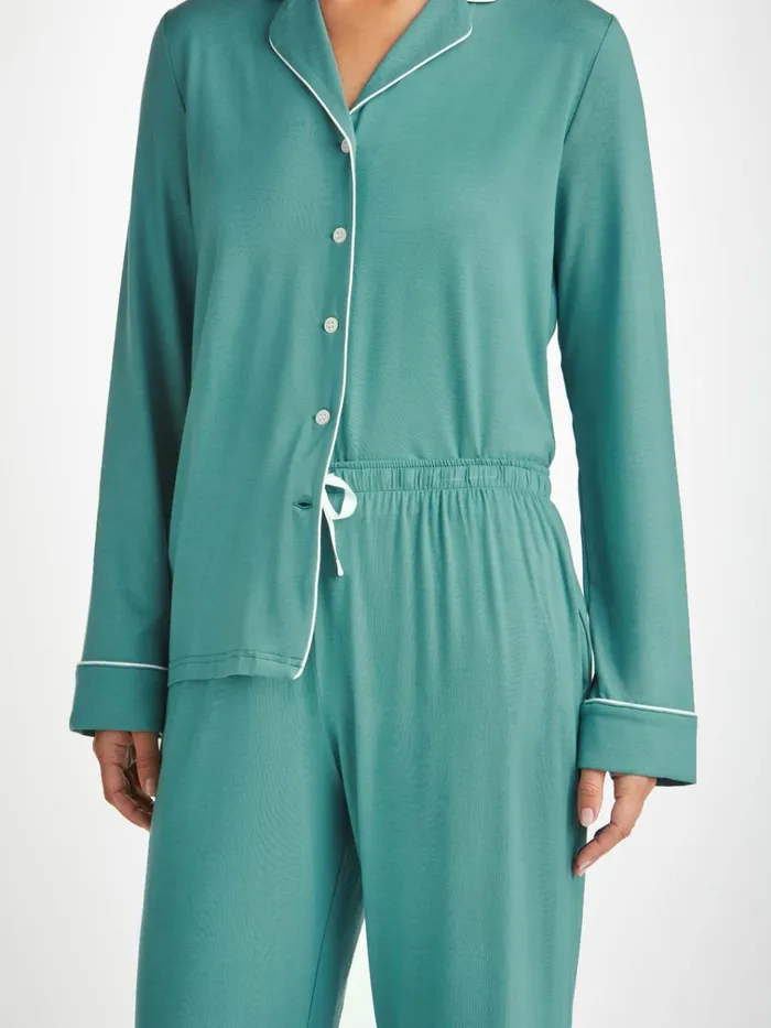 Long Pajamas Women Derek Rose Pajamas Lara Micro Modal Stretch Teal