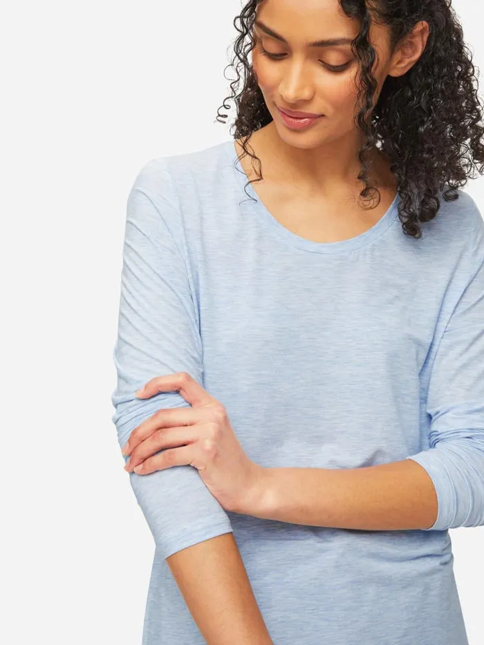 Long Sleeve TShirts Women Derek Rose Long Sleeve TShirt Ethan Micro Modal Stretch Light Blue Marl Long Sleeve TShirts Women Derek Rose Long Sleeve TShirt Ethan Micro Modal Stretch Light Blue Marl