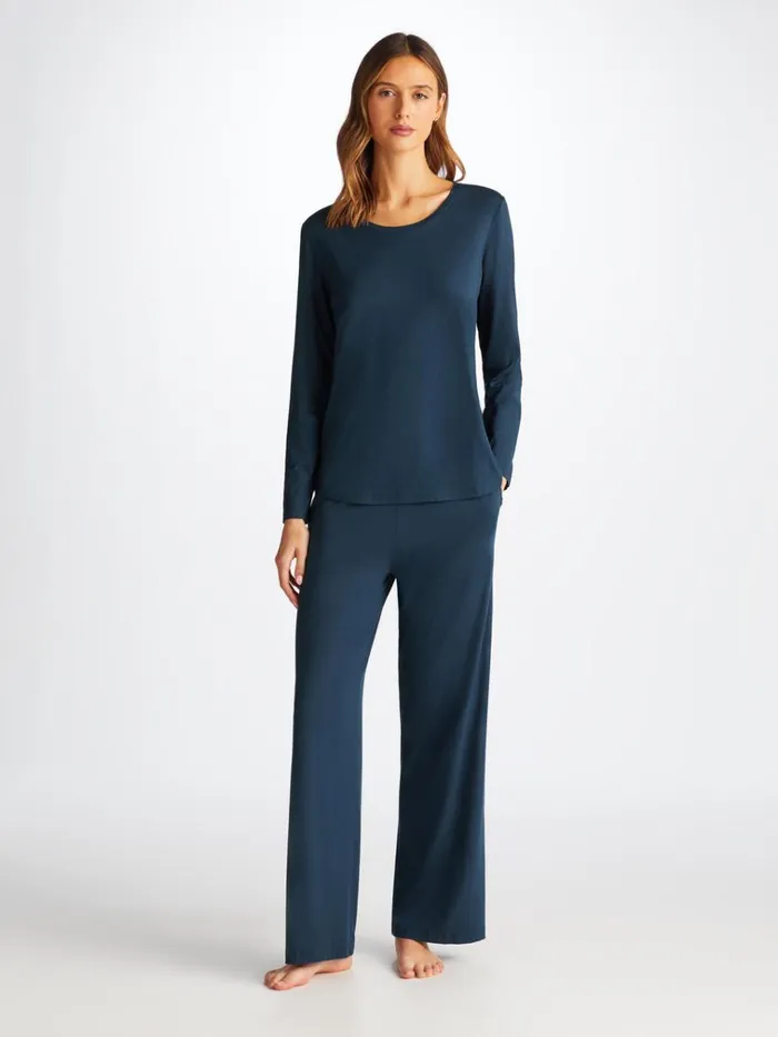 Long Sleeve TShirts Women Derek Rose Long Sleeve TShirt Lara Micro Modal Stretch Navy Long Sleeve TShirts Women Derek Rose Long Sleeve TShirt Lara Micro Modal Stretch Navy
