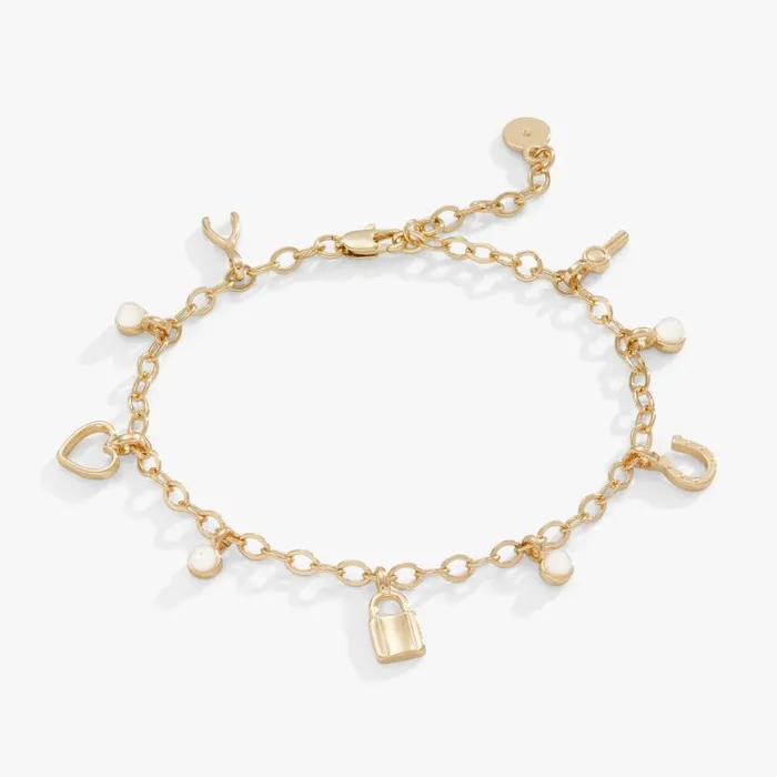 Love Luck Mini MultiCharm Bracelet Adjustable Gold Women Alex And Ani Heart