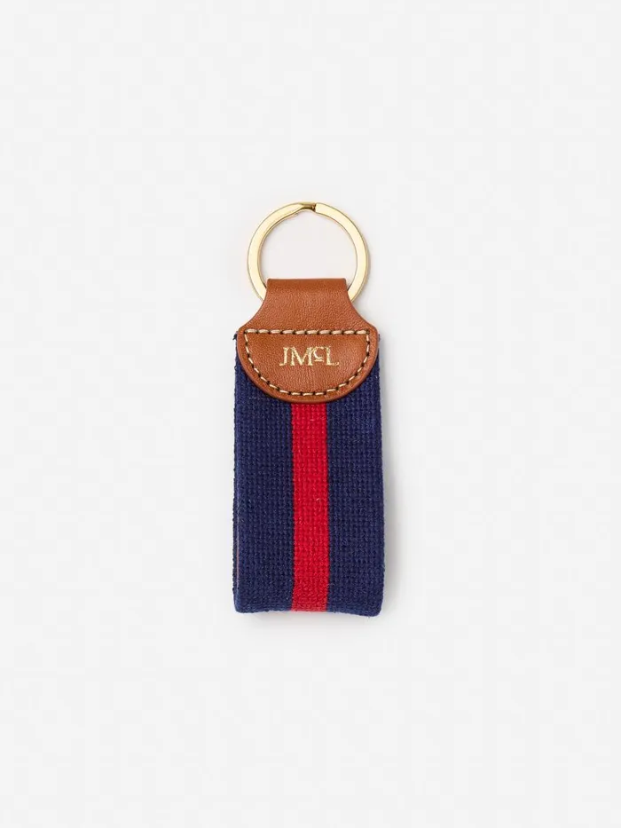 Luggage and Travel Men JMcLaughlin Needlepoint Keyfob In Stripe Navyred