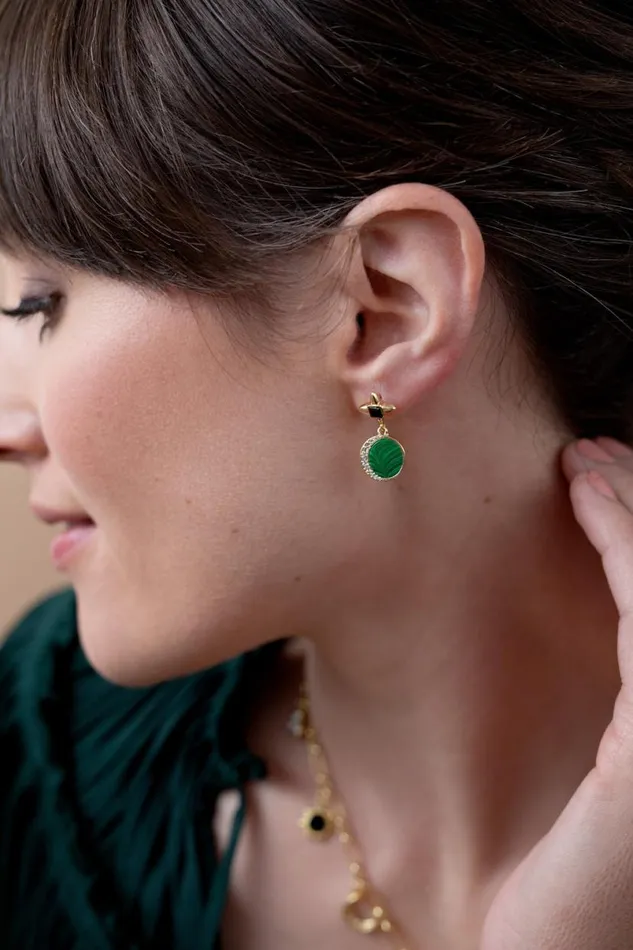 Malachite Drop Earrings Gold Women Alex And Ani Earrings