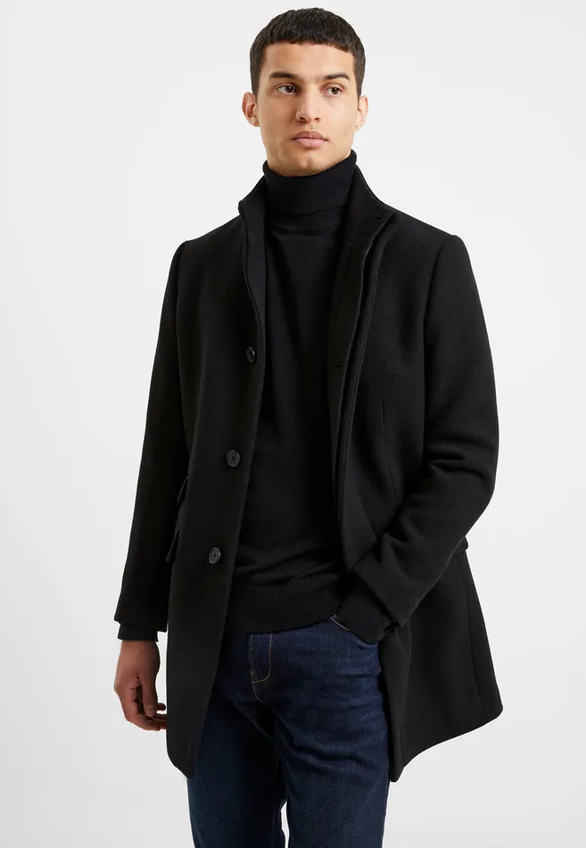 Man Coats and Jackets French Connection Funnel Neck Mid Length Coat Black