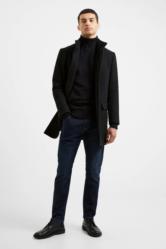 Man Coats and Jackets French Connection Funnel Neck Mid Length Coat Black Man Coats and Jackets French Connection Funnel Neck Mid Length Coat Black