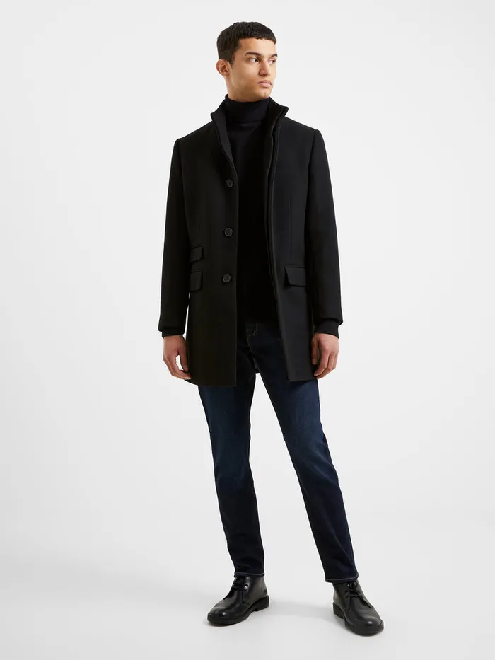 Man Coats and Jackets French Connection Funnel Neck Mid Length Coat Black Man Coats and Jackets French Connection Funnel Neck Mid Length Coat Black