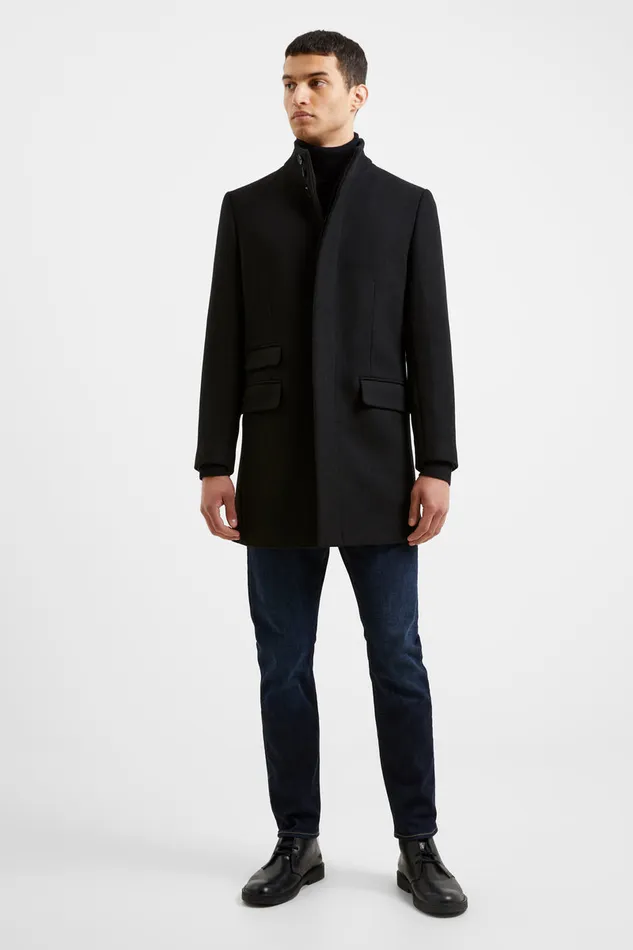 Man Coats and Jackets French Connection Funnel Neck Mid Length Coat Black Man Coats and Jackets French Connection Funnel Neck Mid Length Coat Black