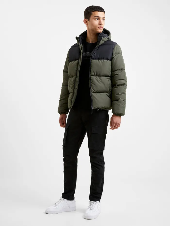 Man Coats and Jackets French Connection Padded Panel Hooded Mid Length Coat Blackkhaki Man Coats and Jackets French Connection Padded Panel Hooded Mid Length Coat Blackkhaki