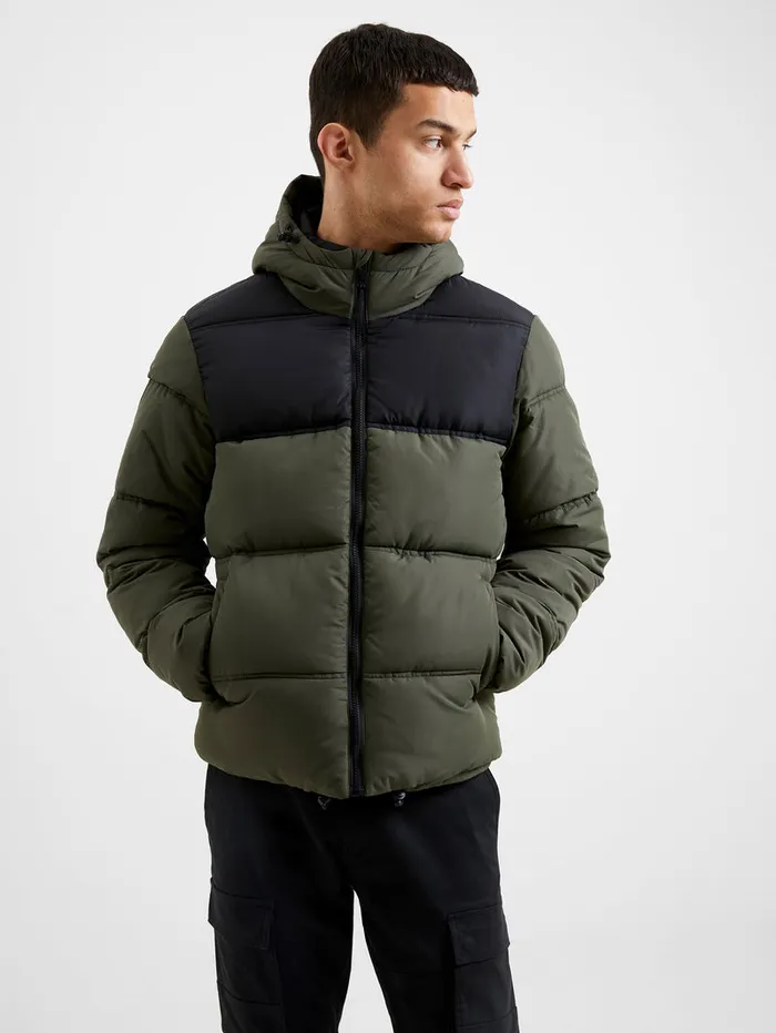 Man Coats and Jackets French Connection Padded Panel Hooded Mid Length Coat Blackkhaki Man Coats and Jackets French Connection Padded Panel Hooded Mid Length Coat Blackkhaki