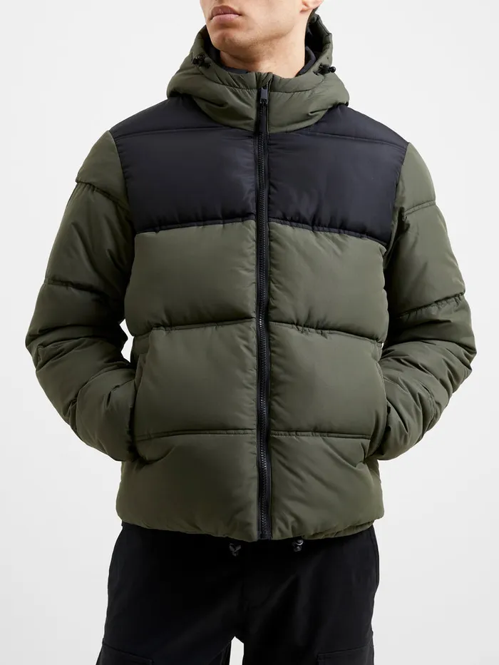 Man Coats and Jackets French Connection Padded Panel Hooded Mid Length Coat Blackkhaki Man Coats and Jackets French Connection Padded Panel Hooded Mid Length Coat Blackkhaki