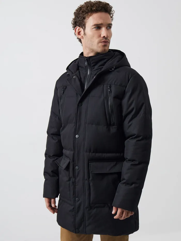 Man Coats and Jackets French Connection Row Layered Puffer Parka Coat Black Man Coats and Jackets French Connection Row Layered Puffer Parka Coat Black