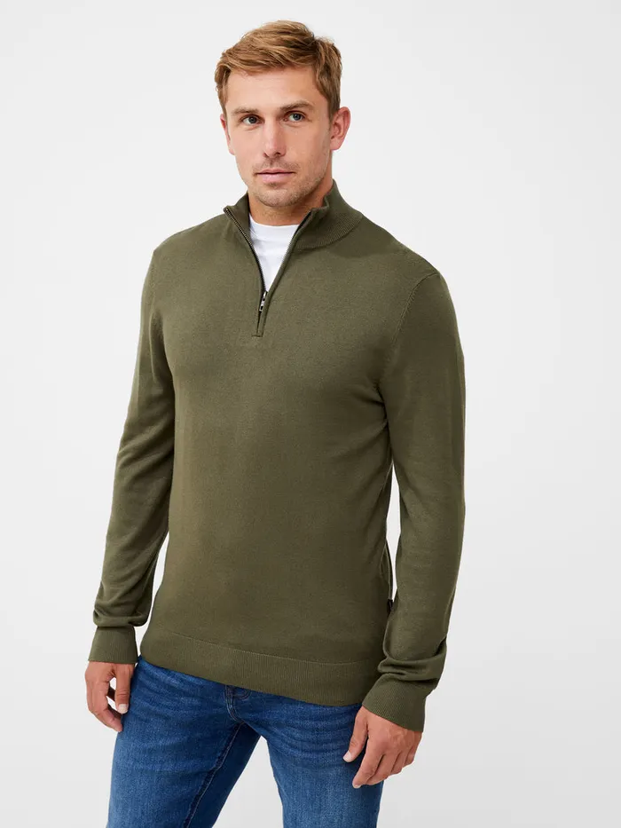Man Jumpers and Cardigans French Connection Half Zip Sweatshirt Ivy Green