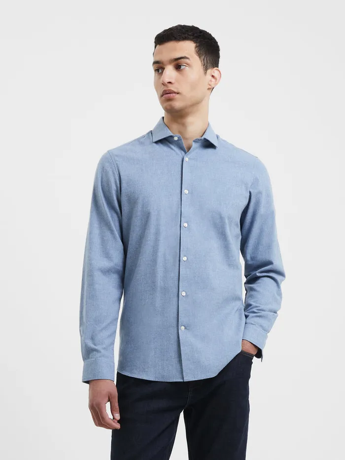 Man Shirts French Connection Brushed Melange Long Sleeve Shirt Light Blue