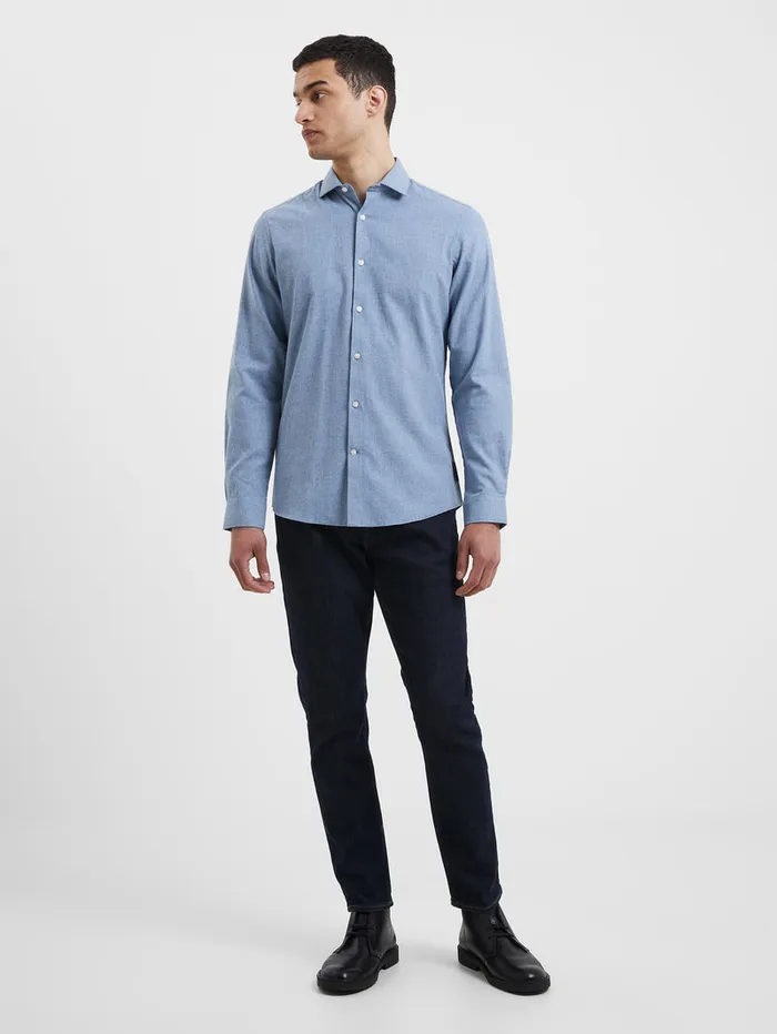 Man Shirts French Connection Brushed Melange Long Sleeve Shirt Light Blue Man Shirts French Connection Brushed Melange Long Sleeve Shirt Light Blue