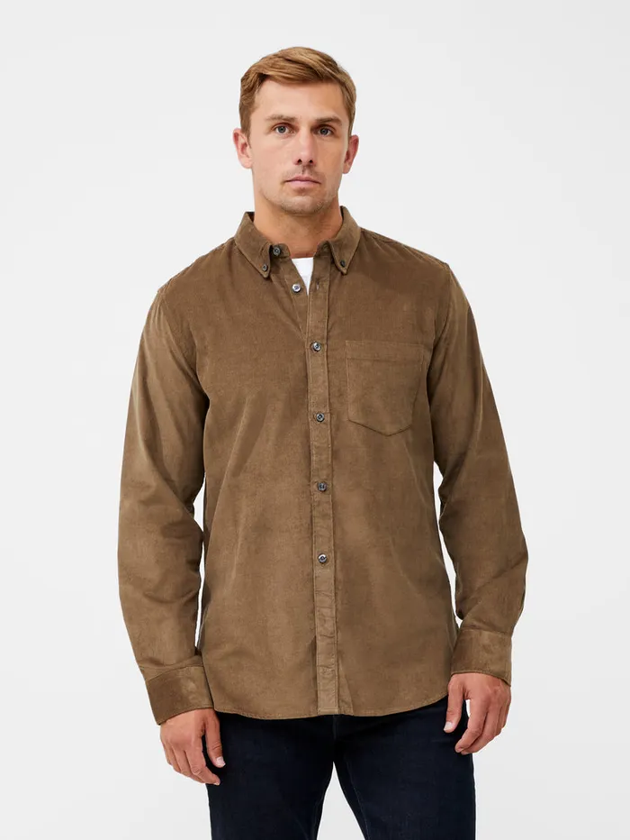 Man Shirts French Connection Cord Long Sleeve Oxford Shirt Khaki