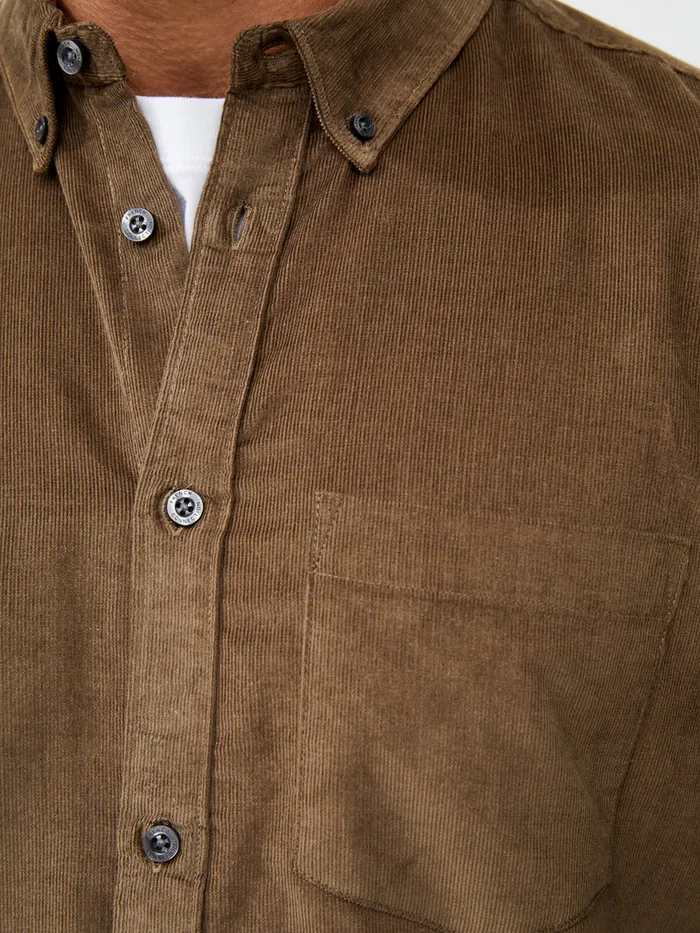 Man Shirts French Connection Cord Long Sleeve Oxford Shirt Khaki