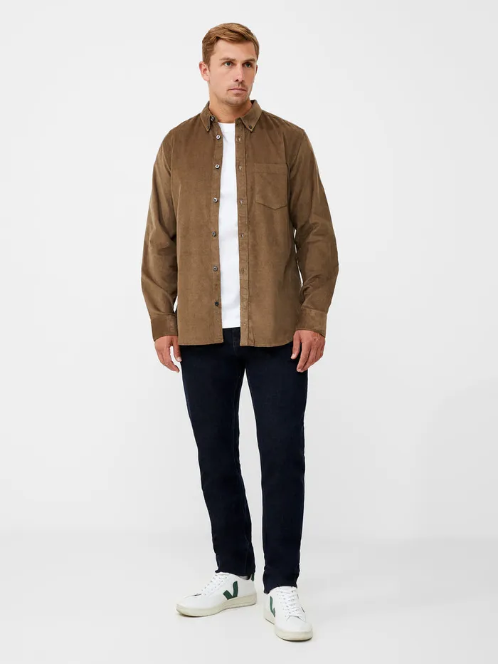 Man Shirts French Connection Cord Long Sleeve Oxford Shirt Khaki