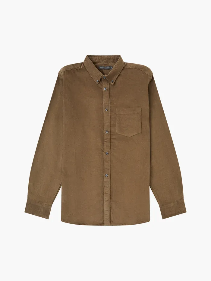 Man Shirts French Connection Cord Long Sleeve Oxford Shirt Khaki