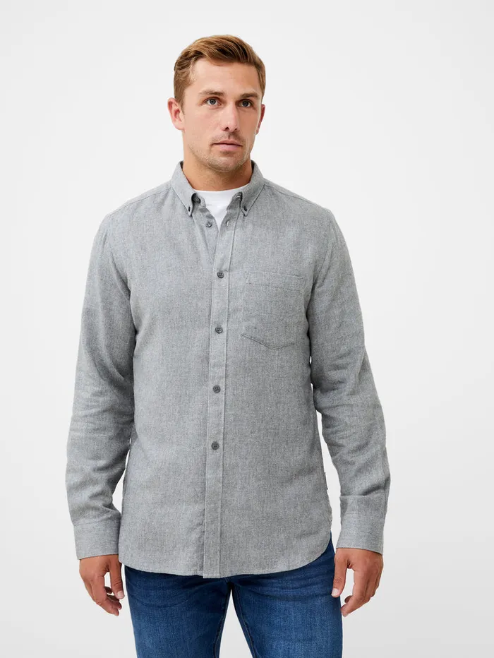 Man Shirts French Connection Flannel Long Sleeve Oxford Shirt Lgt Grey Mel