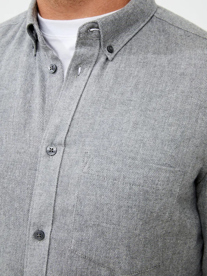 Man Shirts French Connection Flannel Long Sleeve Oxford Shirt Lgt Grey Mel