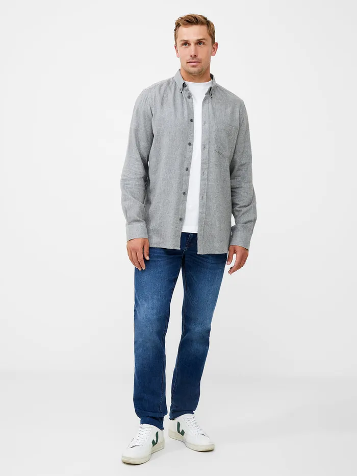 Man Shirts French Connection Flannel Long Sleeve Oxford Shirt Lgt Grey Mel