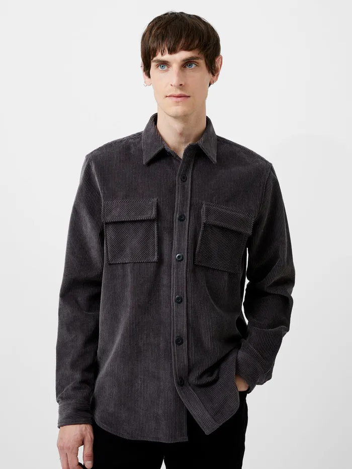 Man Shirts French Connection Jumbo Cord Shirt Dark Grey