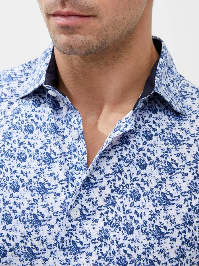 Man Shirts French Connection Long Sleeve All Over Print Shirt Blue Combo Man Shirts French Connection Long Sleeve All Over Print Shirt Blue Combo