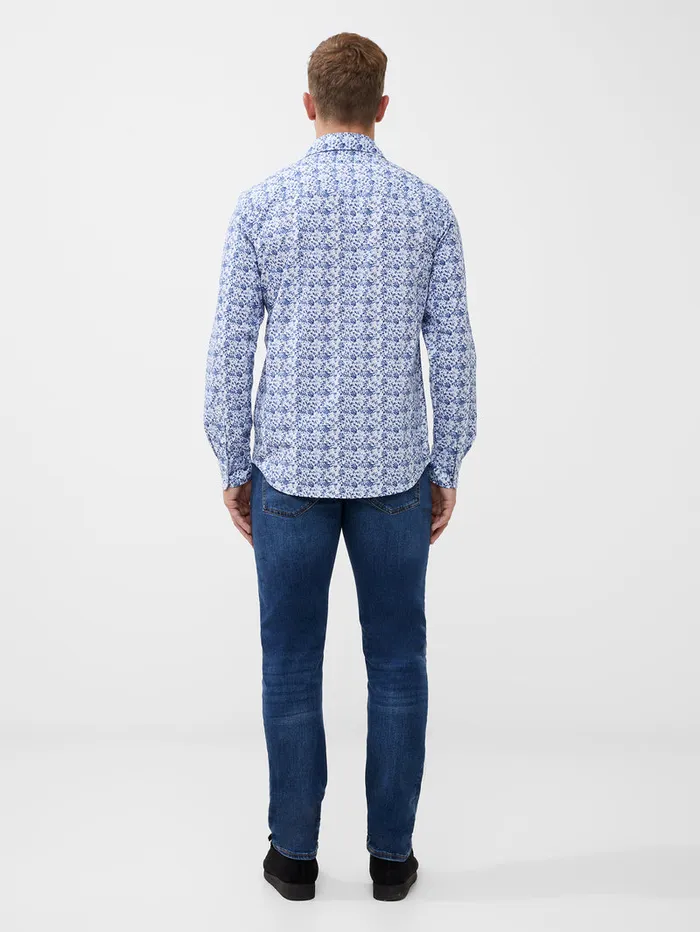 Man Shirts French Connection Long Sleeve All Over Print Shirt Blue Combo Man Shirts French Connection Long Sleeve All Over Print Shirt Blue Combo
