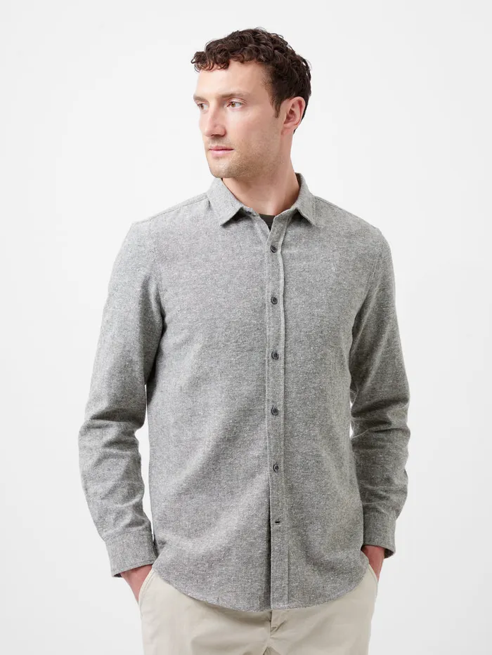Man Shirts French Connection Long Sleeve Flannel Shirt Light Green Olive