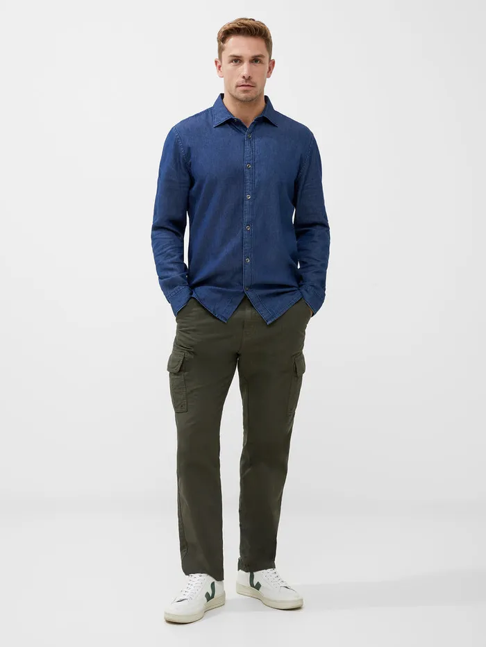 Man Shirts French Connection Long Sleeve Light Denim Shirt Mid Wash