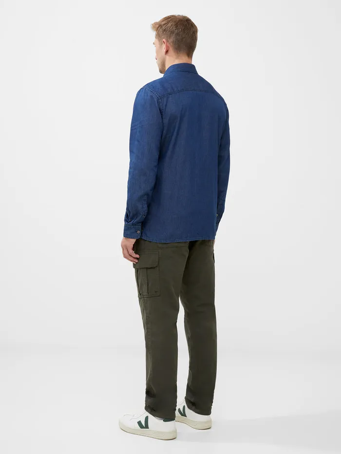 Man Shirts French Connection Long Sleeve Light Denim Shirt Mid Wash