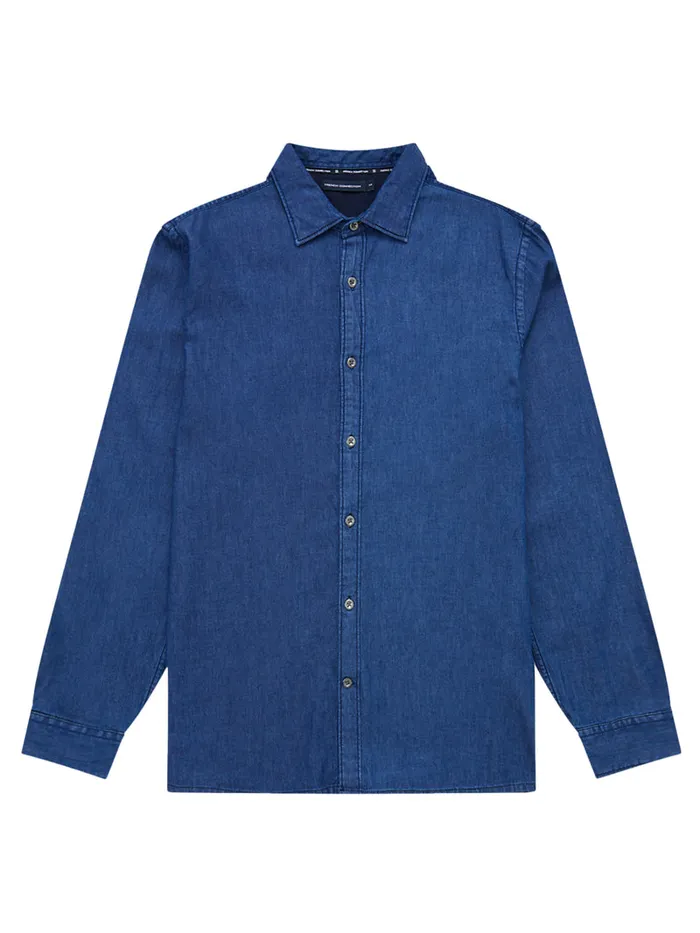 Man Shirts French Connection Long Sleeve Light Denim Shirt Mid Wash