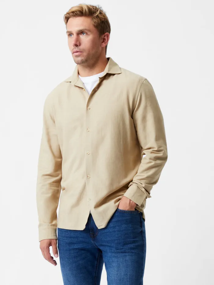 Man Shirts French Connection Long Sleeve Linen Blend Shirt Dark Sand