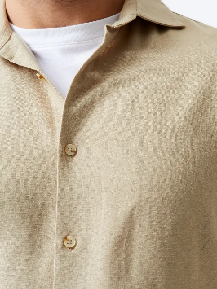 Man Shirts French Connection Long Sleeve Linen Blend Shirt Dark Sand