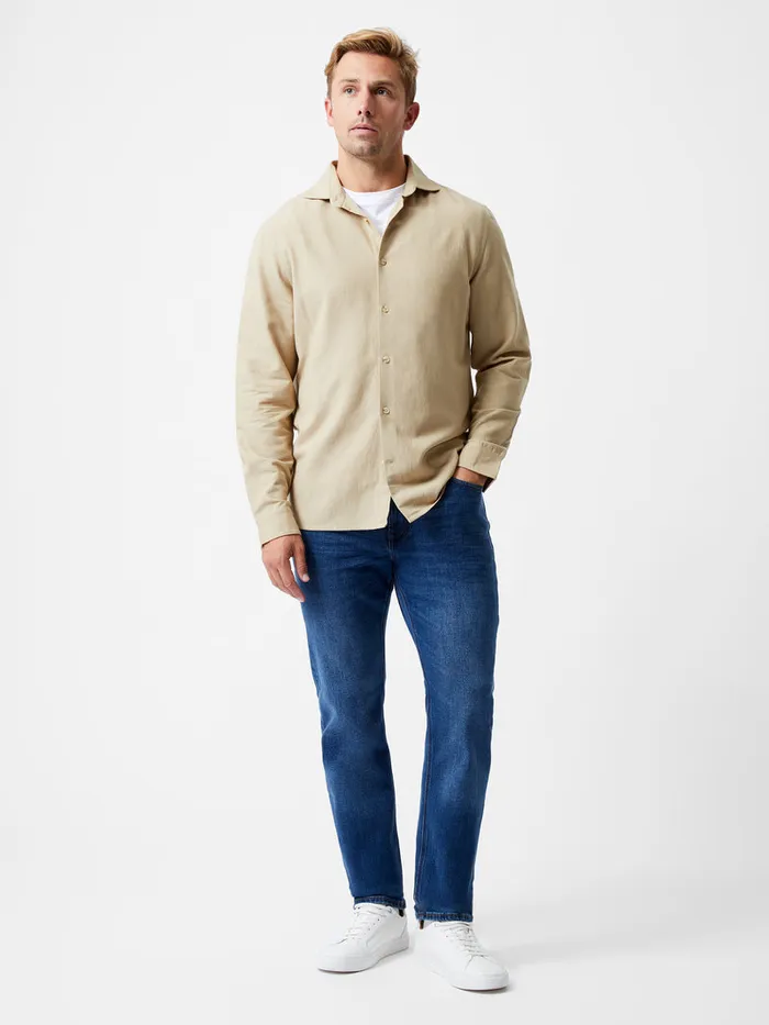 Man Shirts French Connection Long Sleeve Linen Blend Shirt Dark Sand