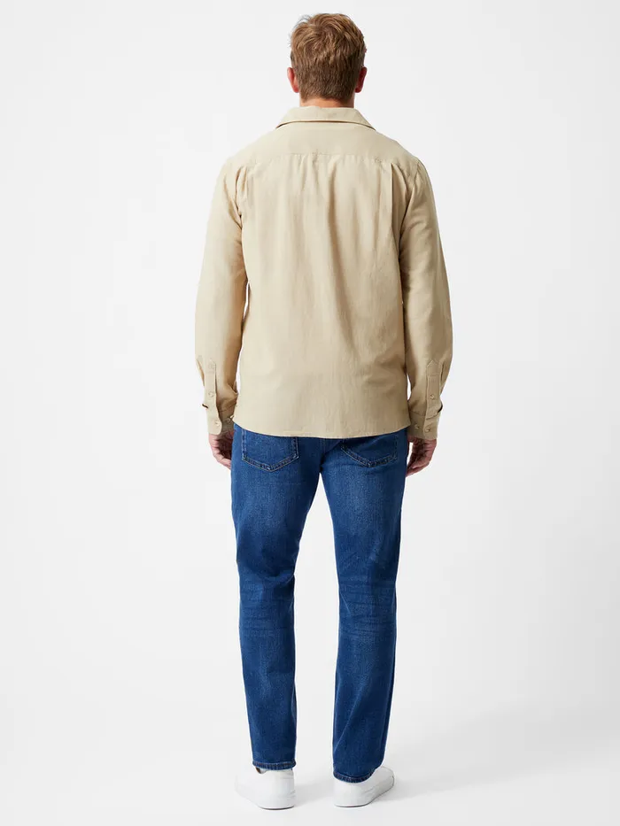 Man Shirts French Connection Long Sleeve Linen Blend Shirt Dark Sand