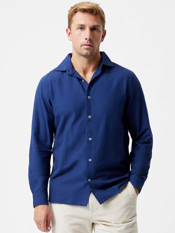 Man Shirts French Connection Long Sleeve Linen Blend Shirt Navy