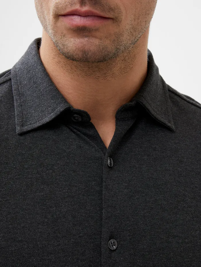 Man Shirts French Connection Long Sleeve Pique Jersey Shirt Charcoal Mel