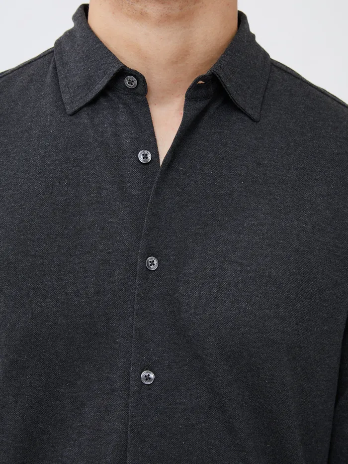 Man Shirts French Connection Long Sleeve Pique Jersey Shirt Charcoal Mel
