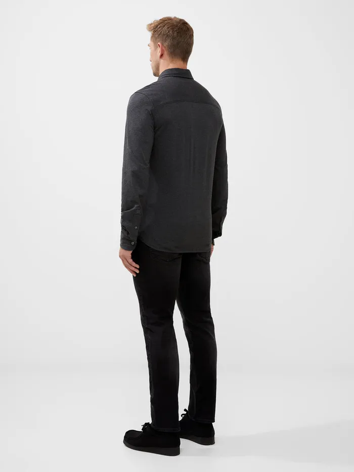 Man Shirts French Connection Long Sleeve Pique Jersey Shirt Charcoal Mel