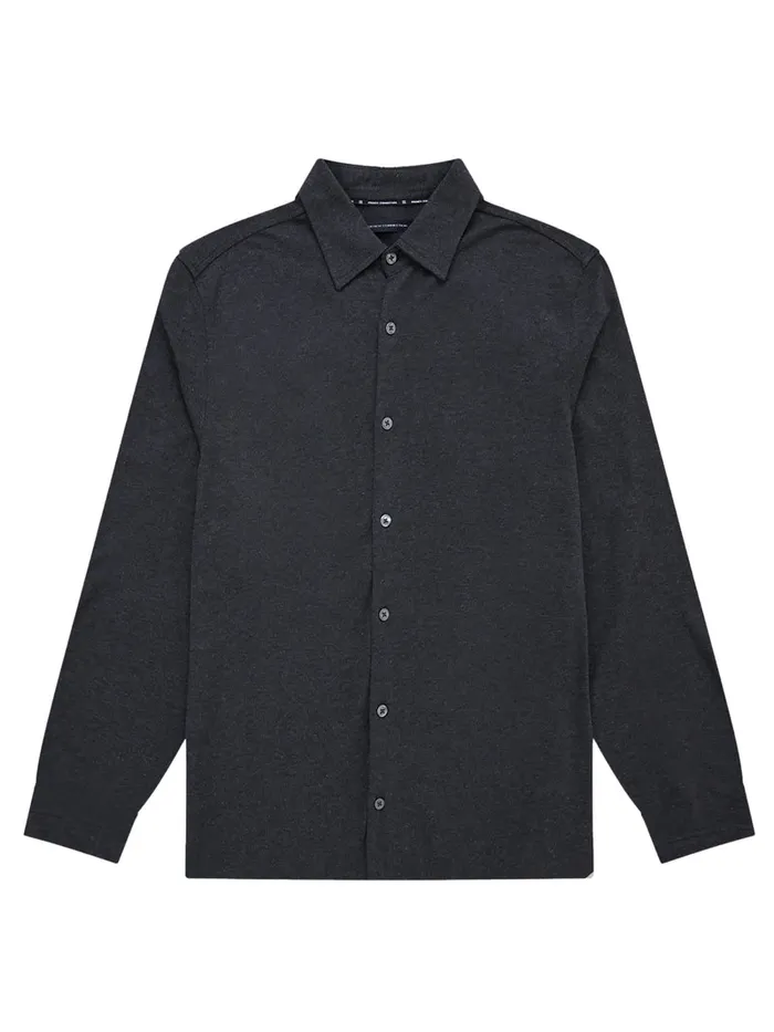 Man Shirts French Connection Long Sleeve Pique Jersey Shirt Charcoal Mel