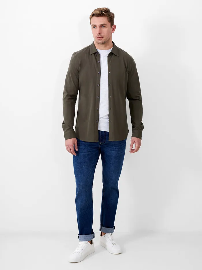 Man Shirts French Connection Long Sleeve Pique Jersey Shirt Olive Man Shirts French Connection Long Sleeve Pique Jersey Shirt Olive