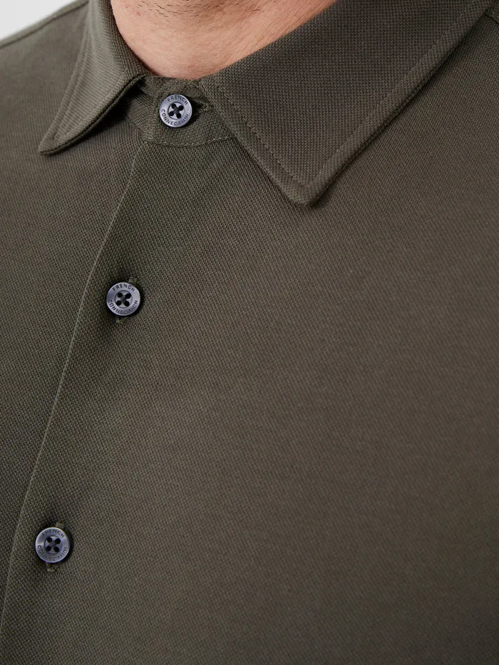 Man Shirts French Connection Long Sleeve Pique Jersey Shirt Olive Man Shirts French Connection Long Sleeve Pique Jersey Shirt Olive