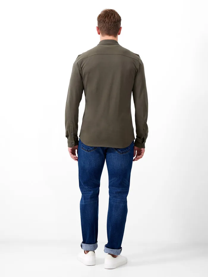 Man Shirts French Connection Long Sleeve Pique Jersey Shirt Olive Man Shirts French Connection Long Sleeve Pique Jersey Shirt Olive