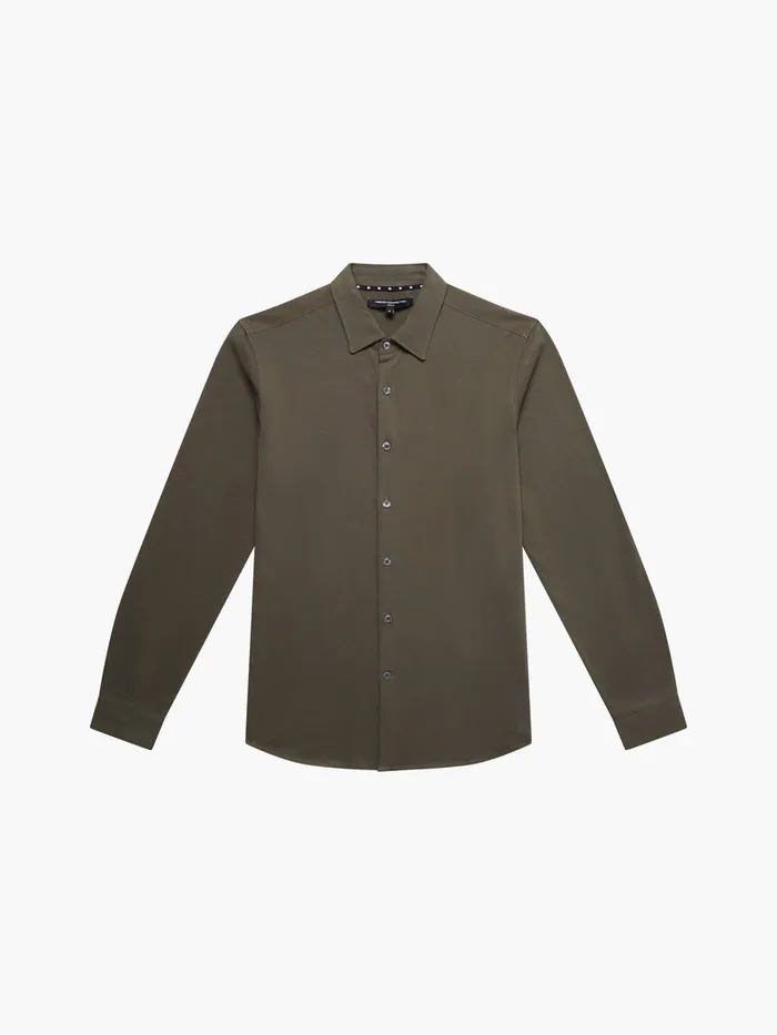 Man Shirts French Connection Long Sleeve Pique Jersey Shirt Olive Man Shirts French Connection Long Sleeve Pique Jersey Shirt Olive