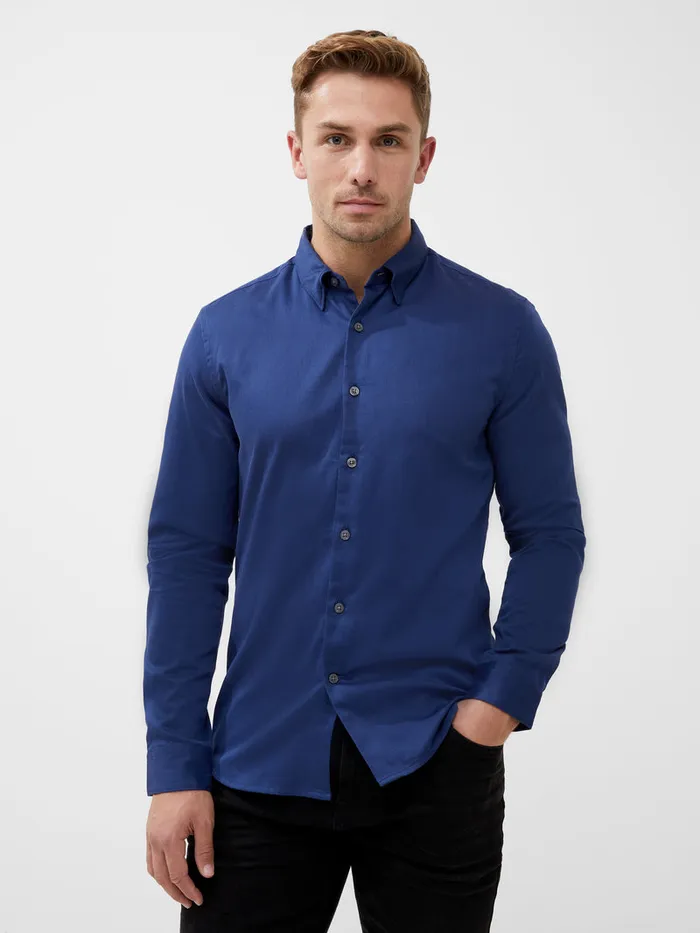 Man Shirts French Connection Long Sleeve Poplin Shirt True Blue