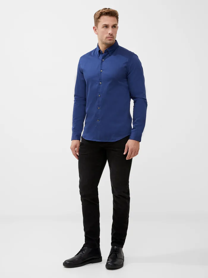 Man Shirts French Connection Long Sleeve Poplin Shirt True Blue Man Shirts French Connection Long Sleeve Poplin Shirt True Blue